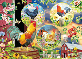Framed canvas art print giclee farm animals chicken rooster hen barn flowers - £31.64 GBP+