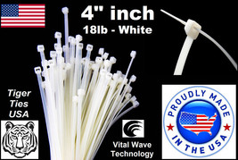 100 White 4&quot; inch Wire Cable Zip Ties Nylon Tie Wraps 18lb USA Made Tiger Ties - £5.56 GBP