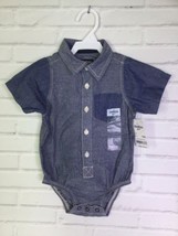 OshKosh Blue Denim Cotton Button Down Short Sleeve Bodysuit Baby Boys 12... - $13.85