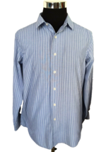 Apt. 9 Dress Shirt Men&#39;s Size Large Slim Fit Button Front Blue White Striped LS - £15.03 GBP