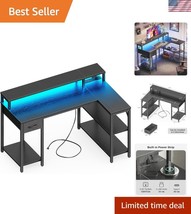 Versatile 47&quot; L-Shaped Desk with Shelves, Drawer &amp; LED Lights for Home O... - $142.49