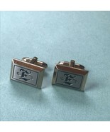 Vintage Hallmarked Pair of Goldtone Rectangle w Etched Initial Letter E ... - $13.09