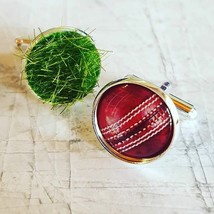 Unique! Cricket Ball &amp; Grass Cufflinks Chrome British Sport England Mens Cuffs - £11.34 GBP