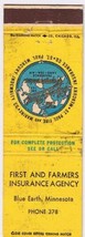 Matchbook Cover First &amp; Farmers Insurance Agency Blue Earth Minnesota - £3.15 GBP