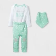 Infants 3pc Dream Big Bodysuit Pants &amp; Bib Set Mint White NB 0/3M 3/6M 6/9M NWT - £8.03 GBP
