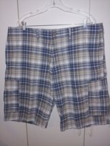 Eddie Bauer Men&#39;s Short Cargo Plaid SHORTS-40-NWT-$49.99-100% COTTON-NICE - £18.42 GBP