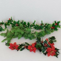 3 Piece Artificial Floral Pieces Holly &amp; Berries Poinsettia Fern Red Whi... - $9.75