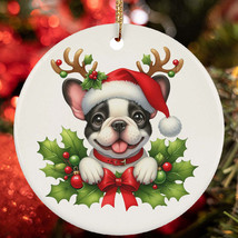 Funny Reindeer French Bulldog Dog Peeking Christmas Ornament Gift Decor Hanging - £12.50 GBP