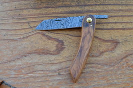 vintage handmade damascus steel folding knife 5159 - $55.00