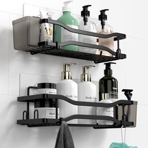 2 Pack Bathroom Shower Organizer, Adhesive Shelves with hooks and Hanging Cups, - £13.09 GBP