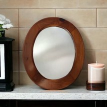 Vintage Oval Wooden Wall Mirror Accent Flat Shaker Style Bent Wood Farmhouse  - £39.88 GBP