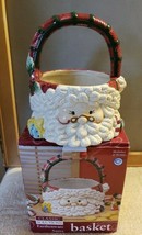 Christmas Santa Earthenware Handled Basket Holiday Decor Jay Imports FS - $39.59