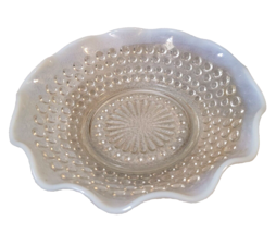 Vintage Fenton Hobnail Ruffled Bowl Dish Clear White Milk Rim Art Glass  - £17.67 GBP