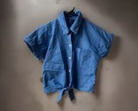 Sim &amp; Sam Chambray Button Front Tie Short Sleeved Blouse Womens Size Sma... - $14.73