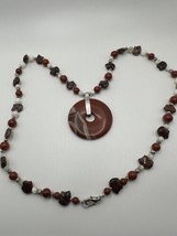 Large Southwestern Silver Jasper Bear Necklace 28 inch - £63.16 GBP