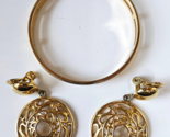 Monet Gold-tone Bangle Bracelet &amp; Dangle Clip-Earrings Vintage - $28.70