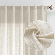 Jinchan Linen Beige Curtains 90 Inches Long For Living Room Farmhouse Rod Pocket - £40.11 GBP