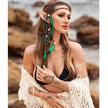 Bohemian Feather Hairband Green Indian Gypsy Headband Pentagram Dreamcat... - $29.52