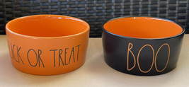 Rae Dunn Orange Black Halloween Medium Pet Bowls Cat Dog BOO &amp; LICK OR T... - £25.57 GBP