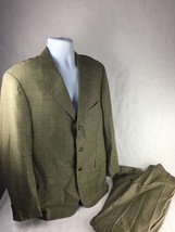 Faconnable Mens Pant Suit Set Khaki Buttons Notch Lapel Pockets Pleated Wool 52 - £57.66 GBP