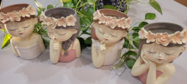 8&quot; Girl Head Resin hand painted Planter, 4 to choose from or buy the set! - $8.90+