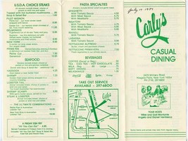 Carly&#39;s Casual Dining Menu Military Road Niagara Falls New York 1987 - £12.63 GBP