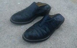 Vintage black ostrich handmade low heel mules slip on fits US 7 - £30.00 GBP