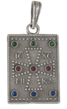 Sterling Silver  Gold Plated Stones Handmade Greek Orthodox Pendant Neck... - $94.05+