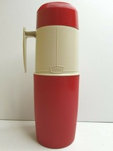Thermos Red Tan 6402 VTG Wide Mouth Quart Travel Hot Cold Beverage Coffee Soup  - £23.04 GBP