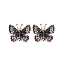Colorful Rhinestone Inlaid Butterfly Stud Earrings Gold Color Metal Butterfly Pi - £6.62 GBP
