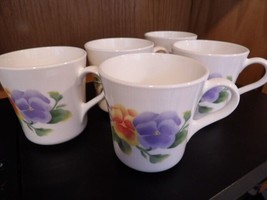 Set of 5 Corning Summer Blush Pansies Coffee Cups Teacup Elegant Made USA  8 oz￼ - £8.30 GBP