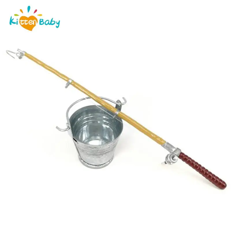 1 Set 1:12 Dollhouse Miniature Fishing Tool Model Fishing Rod +Water Bucket Toy - £10.08 GBP