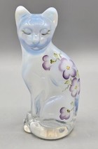 FENTON Glass Opalescent 5.25&quot; Cat, Hand Painted Purple Flowers &amp; Signed ... - £55.13 GBP