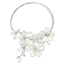 Coin Freshwater Pearl-Crystal Floral Paradise Cluster Choker - £19.10 GBP