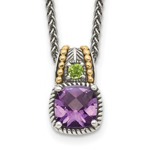 Sterling Silver 14K Gold 1.85Amethyst &amp; .21Peridot 18In Necklace - $136.12
