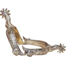Vintage Engraved Brass Mexican Western Espuelas de Charro Spurs 9 Point Rowel - £223.87 GBP