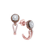 14k Rose Gold Womens Round Diamond J Half Hoop Cluster Earrings 3/4 Cttw - £955.60 GBP