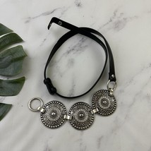 Chicos Vintage Y2k Belt Size M/L Black Leather Silver Medallion Concho - $22.76