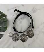 Chicos Vintage Y2k Belt Size M/L Black Leather Silver Medallion Concho - $31.12 CAD