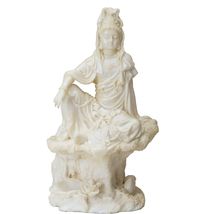 Water and Moon Kuan Yin Statue Figurine 7 Inch Cream Toned Cold Cast Resin - $25.98