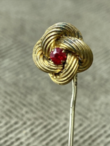 Vintage Pretzel Flower Red Stone Stickpin Hat Lapel Hatpin Pin Gold Tone... - £12.79 GBP