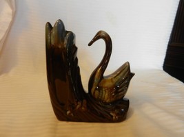 Vintage Multi Color Brown Ceramic Swan with Tree Stump Vase from Korea - £23.72 GBP