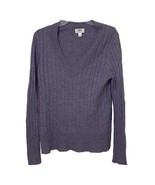 Loft Purple Womens Large Sweater Cable Knit V-Neck Wool Cotton Blend - £17.32 GBP