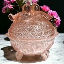 Vintage Pink Glass Kissing Love Birds Lidded Candy Dish Bowl 7.5&quot; H X 7.25&quot; D - £27.25 GBP