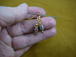 (EE604-4) 8x10 mm Rust Brown w/ pink flower CLOISONNE bead dangle drum EARRINGS - £11.08 GBP