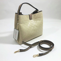 Jen &amp; Co Tati Satchel Cross Body Bag Vegan Leather Beige Woven Pattern - $46.52