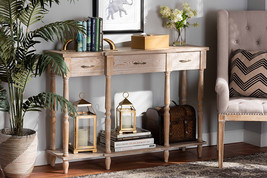 Wendell Rustic Whitewashed Oak Brown 3-Drawer Console Table - $5,706.38 MXN