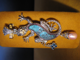 &quot;New&quot; Barbara Bixby Gecko Lizard Gemstone Doublet Pendant Enhancer Pearl Flower - £352.18 GBP