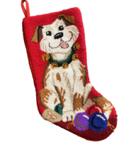 Dog Christmas Stocking Jack Russell Red Punch Hook Vintage Happy Pup Pet... - $14.26