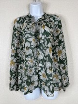 Band Of Gypsies Womens Size L Sheer Green Floral Button-Up Blouse Long S... - $10.80